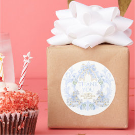 Pegatina Redonda Bow Floral Escudo Rustic Blue Boy Baby Shower