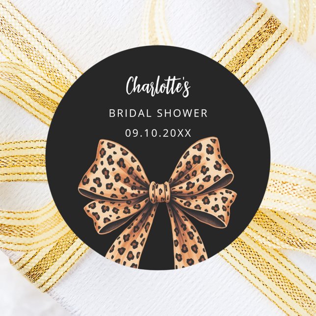 Pegatina Redonda Bow leopard print black Bridal Shower (Subido por el creador)