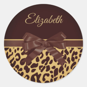 Pegatina Redonda Bow negro de impresión Leopar