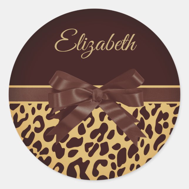 Pegatina Redonda Bow negro de impresión Leopar (Anverso)