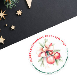 Pegatina Redonda Bow Ornaments Pine Needles Navidad Dirección