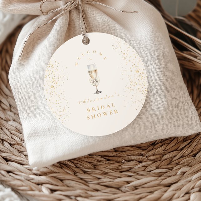Pegatina Redonda Bow Pearls Y Prosecco Bridal Shower (Subido por el creador)