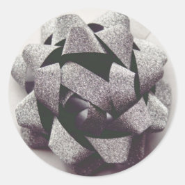 Pegatina Redonda Bow plata presente arco fiesta