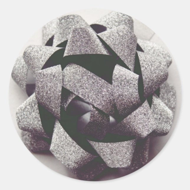 Pegatina Redonda Bow plata presente arco fiesta (Anverso)