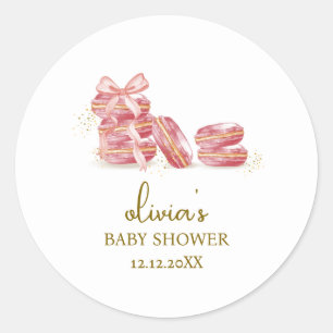 Pegatina Redonda Bow rosa Bonjour Bébé Macarons francés Baby Shower