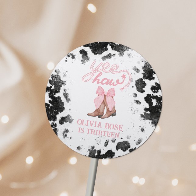 Pegatina Redonda Bow rosa y Cowgirl Boots Coquette Western Birday (Subido por el creador)