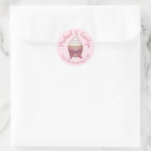 Pegatina Redonda Bow Rosado De Torta Rocida Boda Ducha De Novias