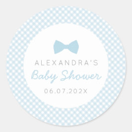 Pegatina Redonda Bow tie azul gingham baby ducha