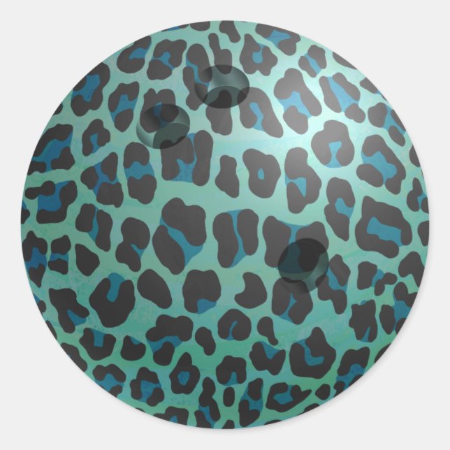 Pegatina Redonda Bowling Ball Leopard Verde azulado (Anverso)