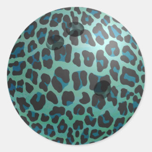 Pegatina Redonda Bowling Ball Leopard Verde azulado