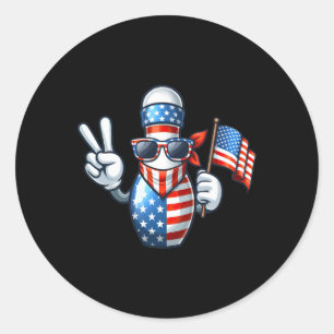 Pegatina Redonda Bowling Bandera Estadounidense Sombra El 4 De Juli