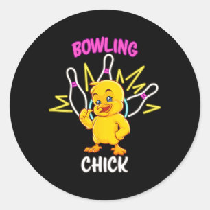 Pegatina Redonda Bowling Chick Funny Chicken Deportista
