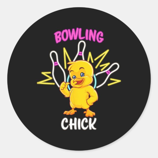 Pegatina Redonda Bowling Chick Funny Chicken Deportista (Anverso)