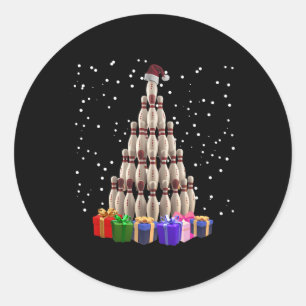 Pegatina Redonda Bowling Christmas Tree Funny Xmas Mating Family