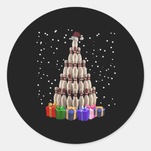 Pegatina Redonda Bowling Christmas Tree Funny Xmas Mating Family