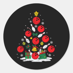 Pegatina Redonda Bowling Christmas Tree Lights Xmas Bowler Sport Me