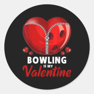 Pegatina Redonda Bowling es mi Valentine Bowling Ball Heart Valenti