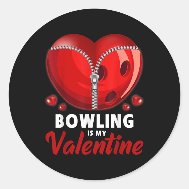 Pegatina Redonda Bowling es mi Valentine Bowling Ball Heart Valenti (Anverso)
