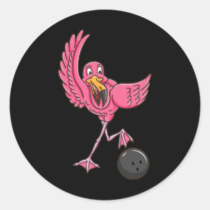 Pegatina Redonda Bowling Flamingo 1