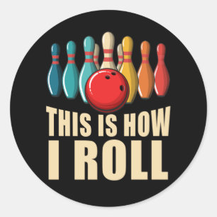 Pegatina Redonda Bowling Fun Strike Lover Retro
