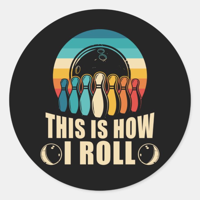 Pegatina Redonda Bowling Fun Strike Lover Retro (Anverso)