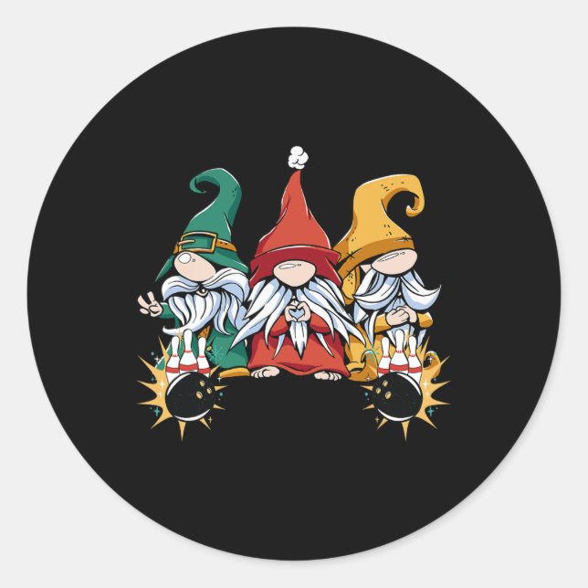 Pegatina Redonda Bowling Gnomes Bowling Ll Bowling Pins Bowler (Anverso)