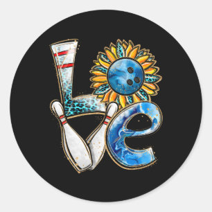Pegatina Redonda Bowling Love Sunflower Bowling Pin Matando a los h