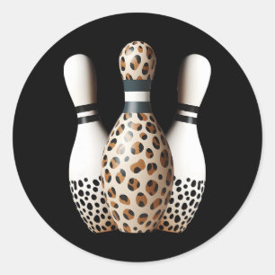 Pegatina Redonda Bowling Pins Leopard Cheetah Print Bowler Sport Gr