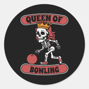 Pegatina Redonda Bowling Skeleton Team League - Alley Bowler Queen