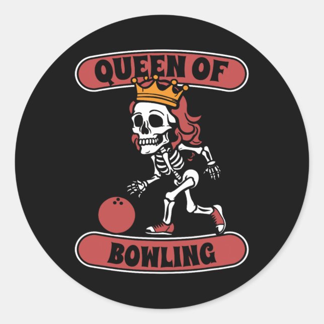 Pegatina Redonda Bowling Skeleton Team League - Alley Bowler Queen (Anverso)