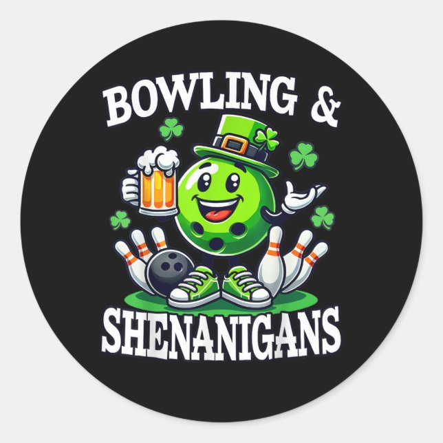 Pegatina Redonda Bowling St Patrick's Day Shenanigans (Anverso)