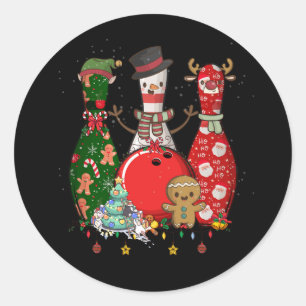 Pegatina Redonda Bowling Three Pins Feliz Navidad Para Bowler Sant