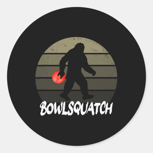 Pegatina Redonda Bowlsquatch Bigfoot Bowl Sasquatch Bowler Sq (Anverso)