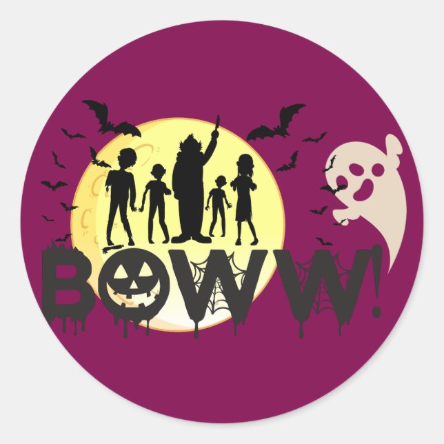 Pegatina Redonda ¡¡Boww!! - Halloween sorpresa espeluznante (Anverso)