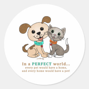 Pegatina Redonda BowWow y MeeYow (Tratamiento humano de adopción Ma