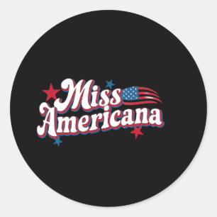 Pegatina Redonda Box America 4 De Julio Miss Americana Retro