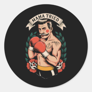 Pegatina Redonda Boxeador Boxeo Americano Tradicional Tattoo Art Fl