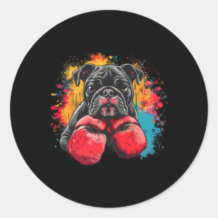 Pegatina Redonda Boxeador Bulldog Con Guantes De Boxeo Kickboxing D