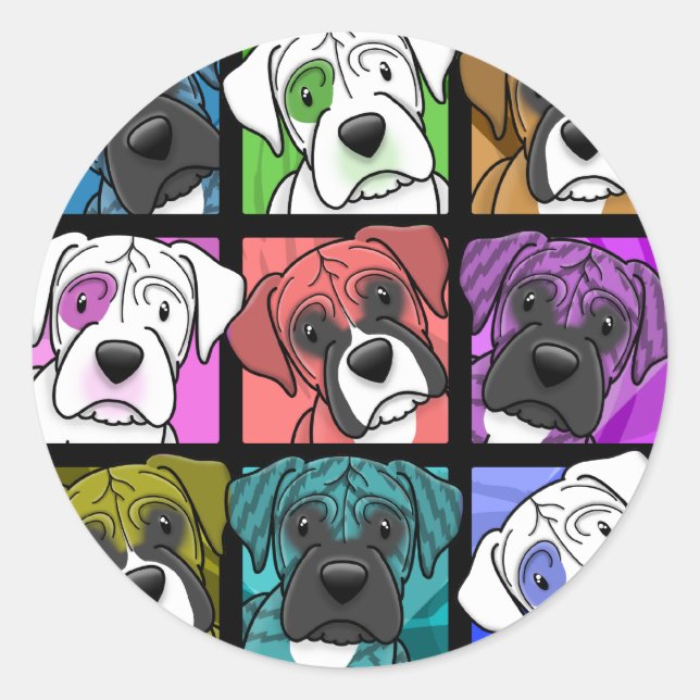 Pegatina Redonda Boxeador de arte pop (Anverso)