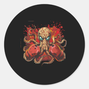 Pegatina Redonda Boxeador Octopus Lover Ocean Sea Creature Boxin Fu