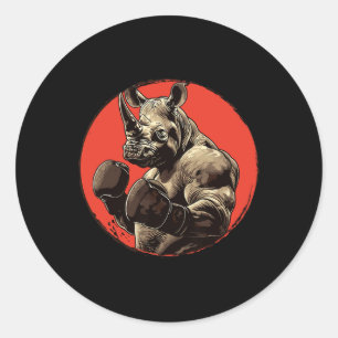 Pegatina Redonda Boxeador rinoceronte combate boxeo