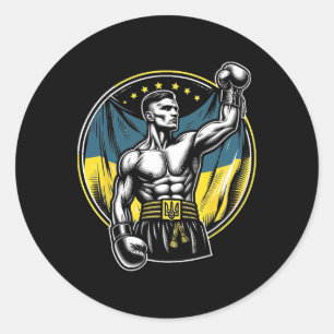 Pegatina Redonda Boxeador Ucraniano Boxeo Patriótico Luchador Bande