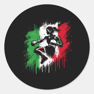 Pegatina Redonda Boxeadora Italiana - Chica de Kickboxing de Italia