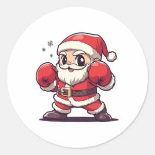 Pegatina Redonda Boxeo Cute Santa Claus - Navidades con temática na