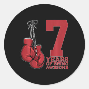 Pegatina Redonda Boxeo De 7 Años De Ser Impresionante Boxer 7 Años