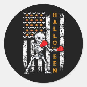 Pegatina Redonda Boxeo de Esqueleto Halloween Boxeador Kickboxing M