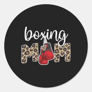 Pegatina Redonda Boxeo de mamá Orgullosa Mamá Boxeando