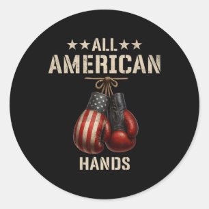 Pegatina Redonda Boxeo De Manos Americanas Bandera Patriótica De Lo
