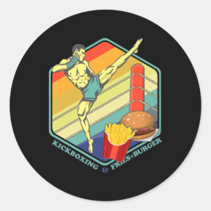 Pegatina Redonda Boxeo de Muay Thai Kickboxing Patatas Fritas Hambu