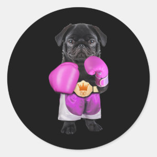 Pegatina Redonda Boxeo de Perro Pug Boxing Gracioso Fitness Gym ent